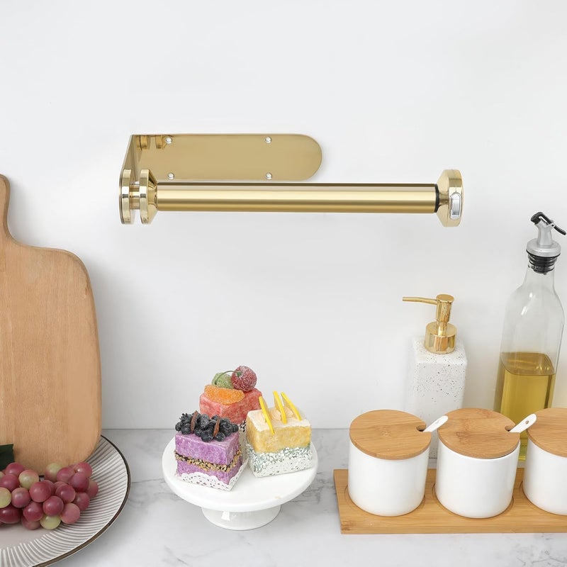 theaoo Paper Towel Holder Under Cabinet, One-Handed Tear Wall Mount Paper Towel Holder Dispenser with Damping Function for Kitchen Organization, Stainless Steel, Self-Adhesive or Drill mounting, Gold - Image 5